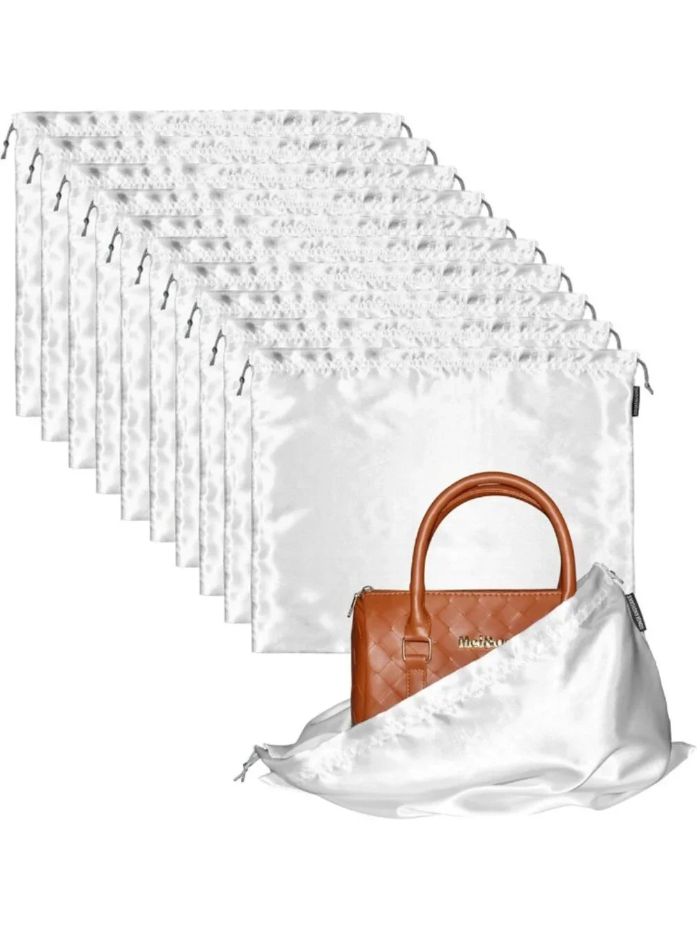 10 Pack Silk Dust Bags for Handbags & Purses, Drawstring Storage Pouches (White)